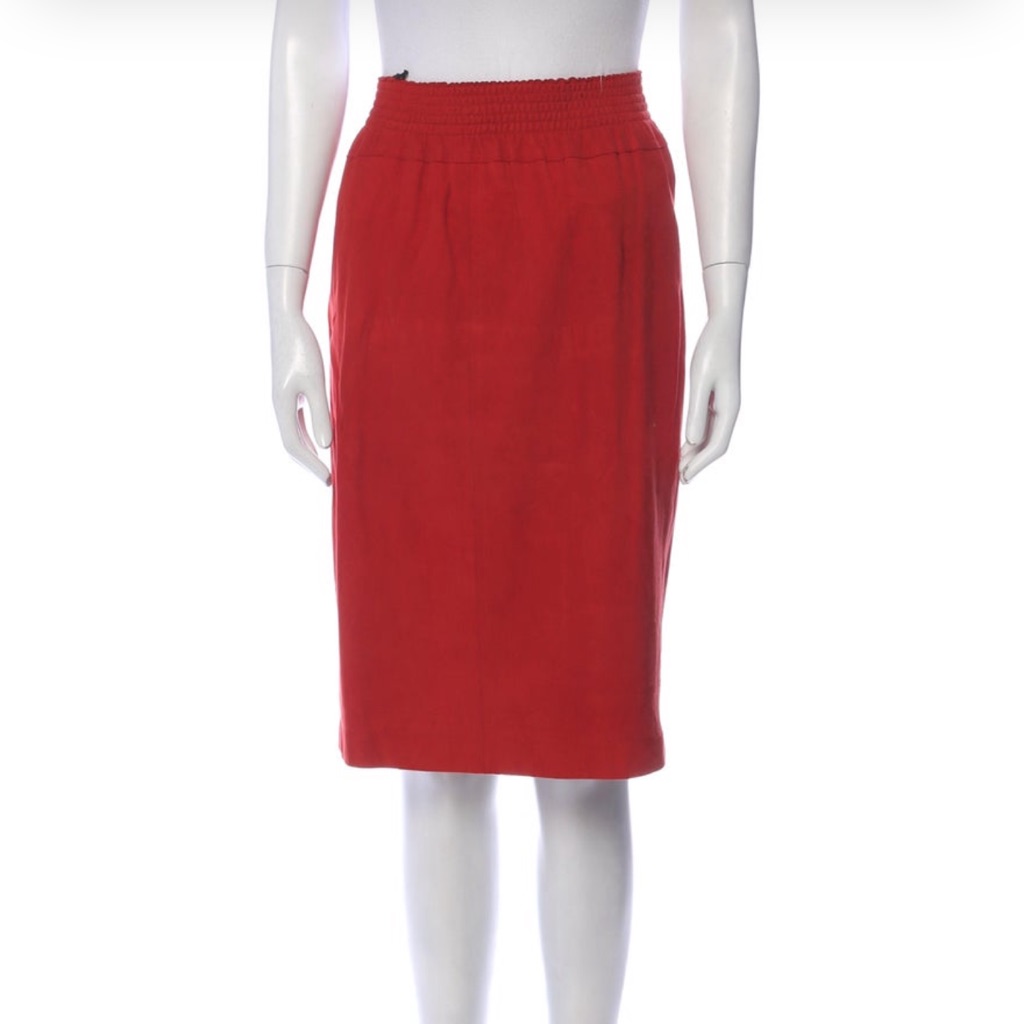Designer Vintage Jean Muir London Red Leather Skirt